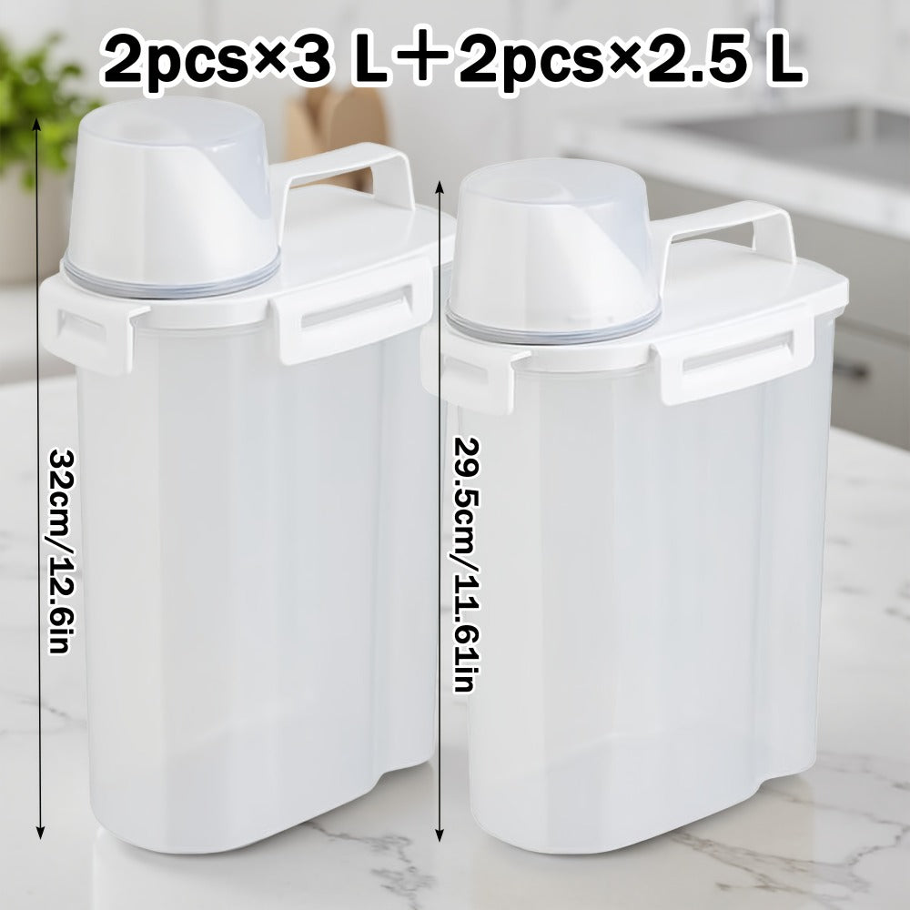 Food Storage Containers 2.5L and 3L PP Pantry Bins with Measuring Cups in Two-, Four- or Six-Pack Options