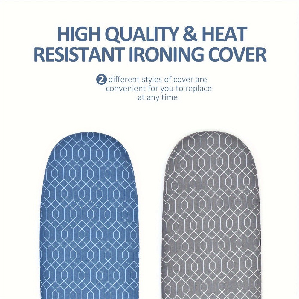 Mini Blue Tabletop Ironing Board with Short Folding Legs, Hanging Loop and Geometric Cover