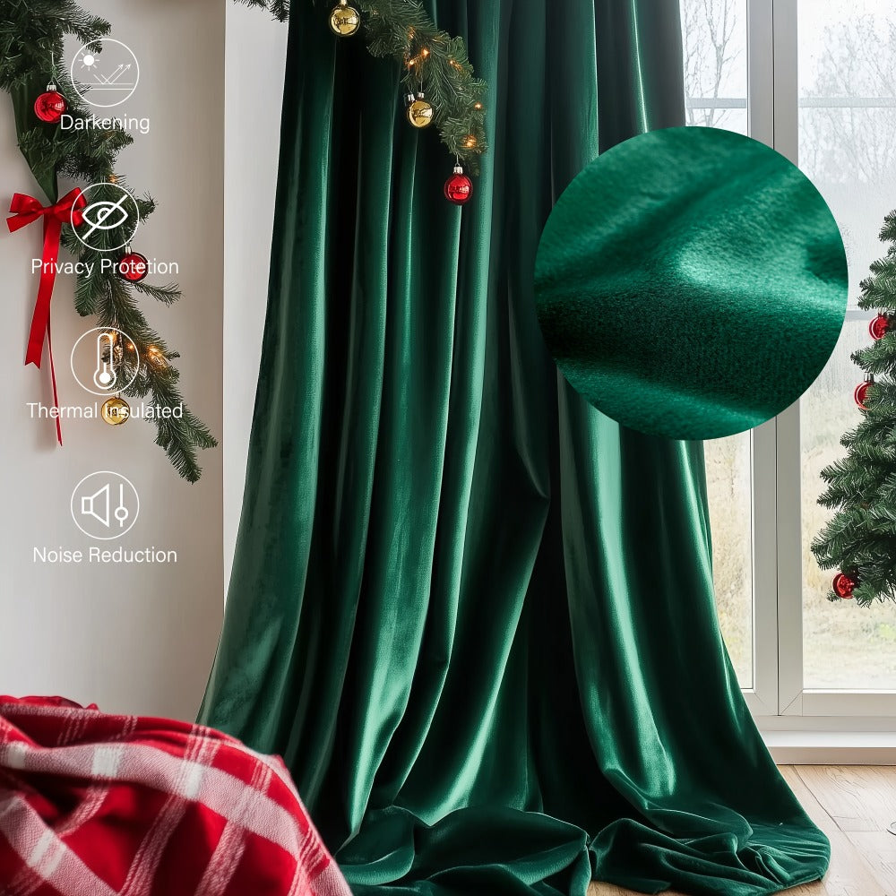 Four-Panel Velvet Blackout Curtain Set with 12 Colors, 10 Sizes and 1.6-Inch Grommet Openings