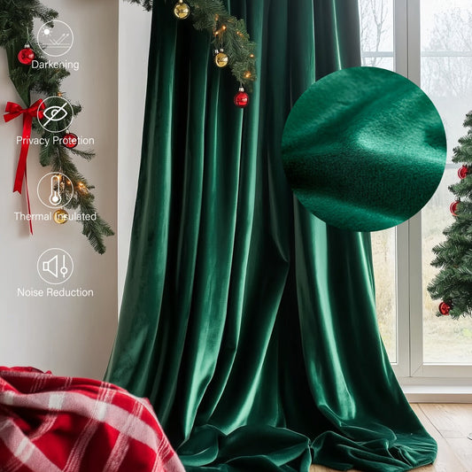 Blackout Curtains 4 Panels Velvet Thermal Insulated Noise Reducing Grommet Top Room Darkening Drapes for Living Room Bedroom Decor
