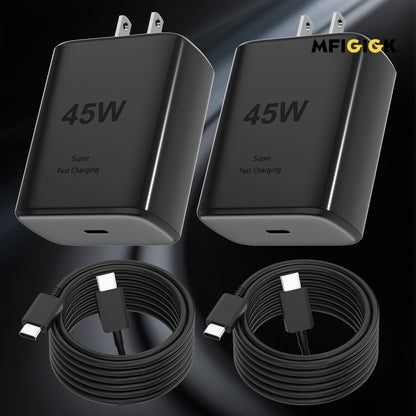 45W Samsung Super Fast Charger 2-Pack USB-C Wall Charging Block – Super Fast Charging 2.0 for Galaxy S25 S24 S23 S22 S21 S20 Note 20 10 Z Fold Z Flip – PD Fast Charge Adapter for iPhone 16 15 Pro Max