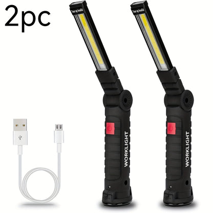COB LED Work Light Rechargeable - Magnetic Base Portable Flashlight, 1000 Lumen Adjustable Beam, Multi-Pack Hanging Lamp for Garage, Camping, Yard & Emergency Use