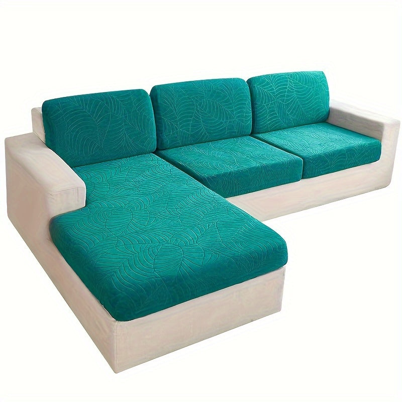 Sofa Cover Set, Six-Piece Leaf Jacquard Stretch Slipcover with Elastic-Band Edges in Eight Colors
