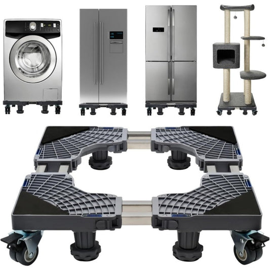 Appliance Mobile Base Stand Adjustable Double Pipe 4 Locking Wheels 4 Strong Feet Furniture Dolly for Washer Dryer Washing Machine Refrigerator Pedestal Grey Large