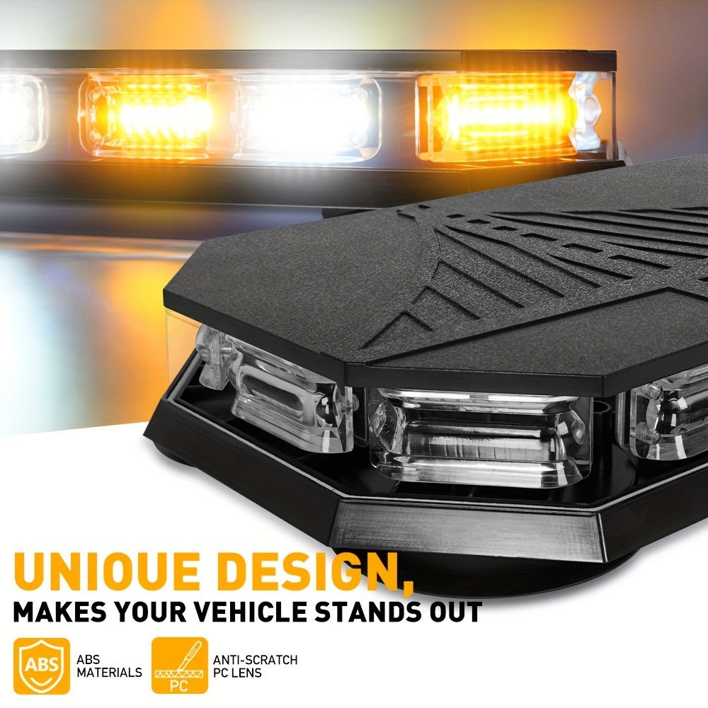 126 LED Roof Strobe Beacon Light Bar IP67 Waterproof Emergency Hazard Flashing Warning Light 12-24V for Construction Vehicles Tow Trucks Snowplow Postal Cars, Amber & Amber/White