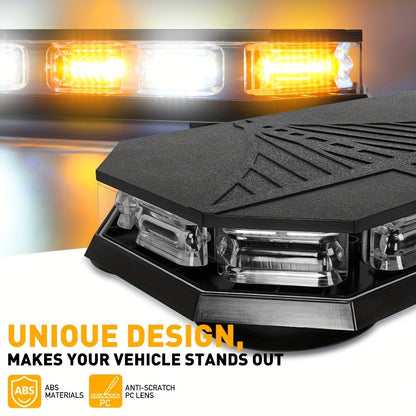 126 LED Roof Strobe Beacon Light Bar IP67 Waterproof Emergency Hazard Flashing Warning Light 12-24V for Construction Vehicles Tow Trucks Snowplow Postal Cars, Amber & Amber/White