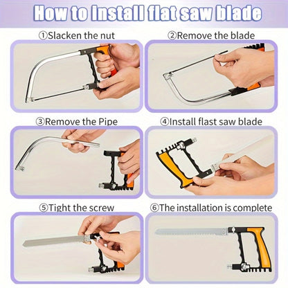 Seven-in-One Hand Saw Kit with Interchangeable Blades and Compact Case for Wood, PVC and Metal Cutting