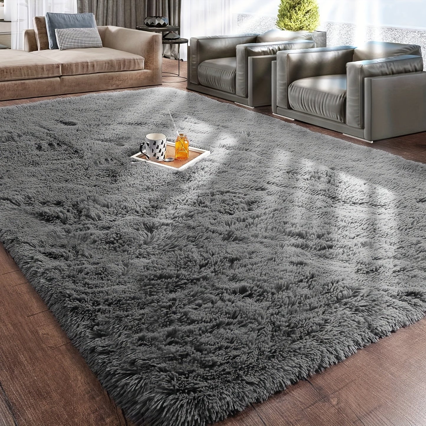Shaggy Area Rug Soft Plush Fuzzy Carpet Non-Slip Tie-Dye Design for Bedroom Living Room Nursery Dorm — Pet Friendly Machine Washable Multiple Sizes & Colors