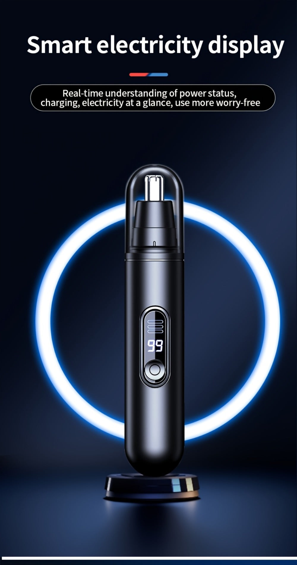 Rechargeable Nose, Ear and Eyebrow Hair Trimmer with LED Display in Two Exact Checkout Configurations