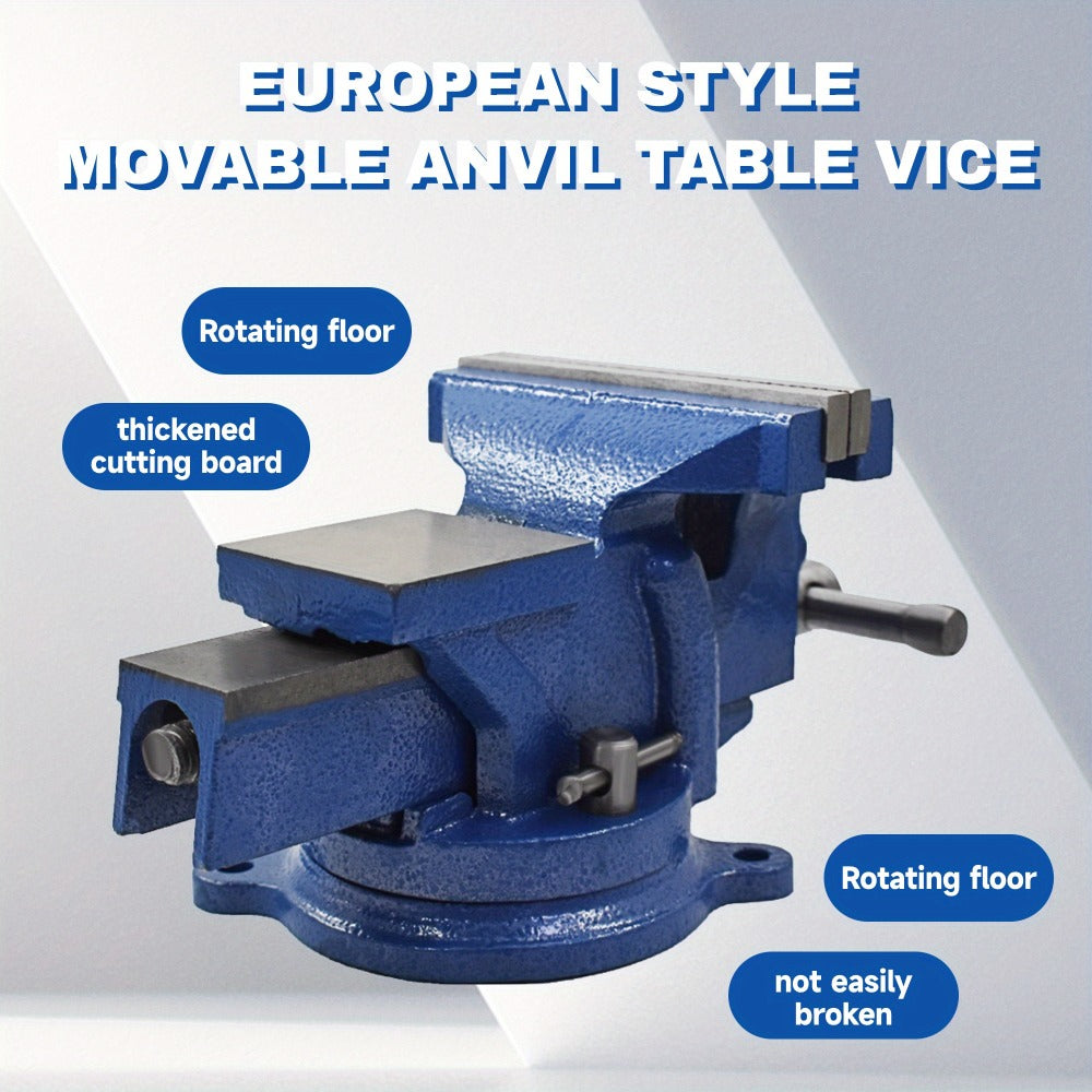 5-Inch Cast Iron Bench Vise with 360-Degree Swivel Base, Pipe Jaws and Anvil for Workshop Clamping