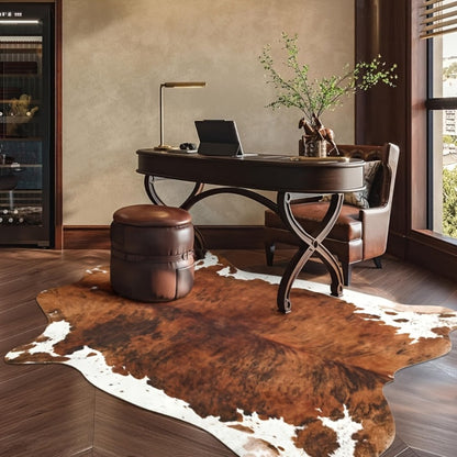 Area Rug Faux Cowhide Brown Western Print with Suede Backing in Three Colors and Two Sizes