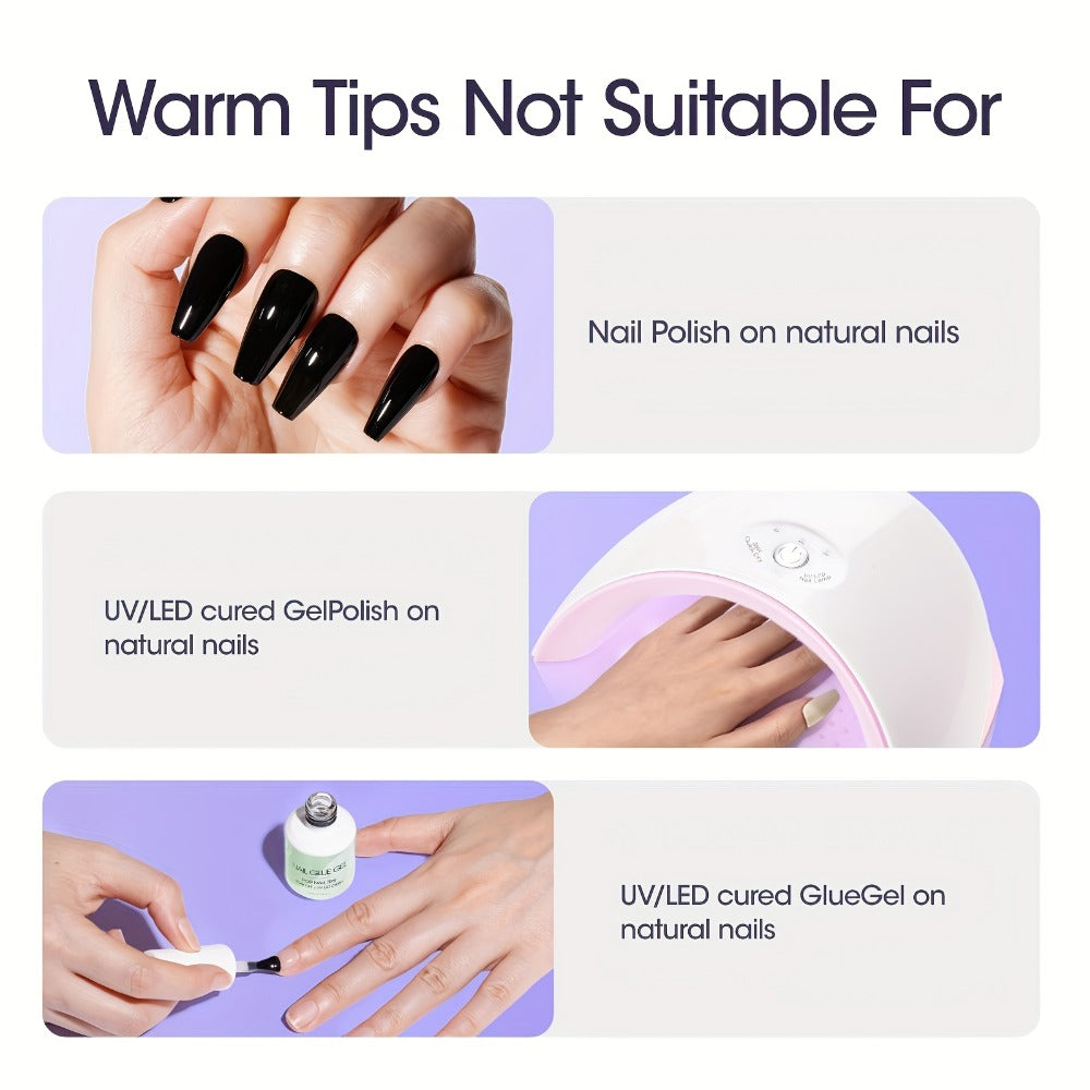 30 g Press-On Nail Glue Gel Kit with UV Lamp, 60 ml Remover and Buffer for Nail Tips and Rhinestones