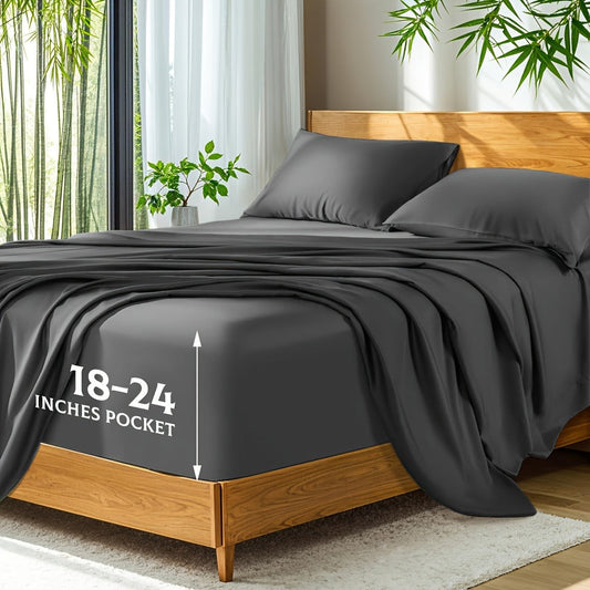 Bamboo Bed Sheets Set Twin Full Queen King – Cooling Breathable Viscose Fitted Sheet for Hot Sleepers Hotel Luxury Deep Pocket Bedding 13 Colors Available
