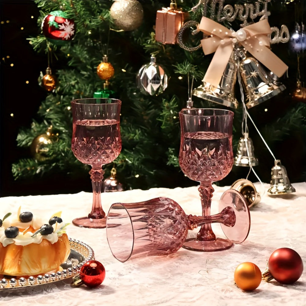 Twenty-Four-Pack Vintage-Style Plastic Stemmed Cups in Five Transparent Color Options for Party Tables