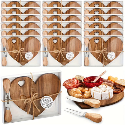 Mini Heart Charcuterie Board Set 6/12 Pack – Wood Cheese Board with Knives Bridal Shower Favor Thank You Gift Box for Wedding Birthday Valentine Christmas Party Guest Bamboo Acacia