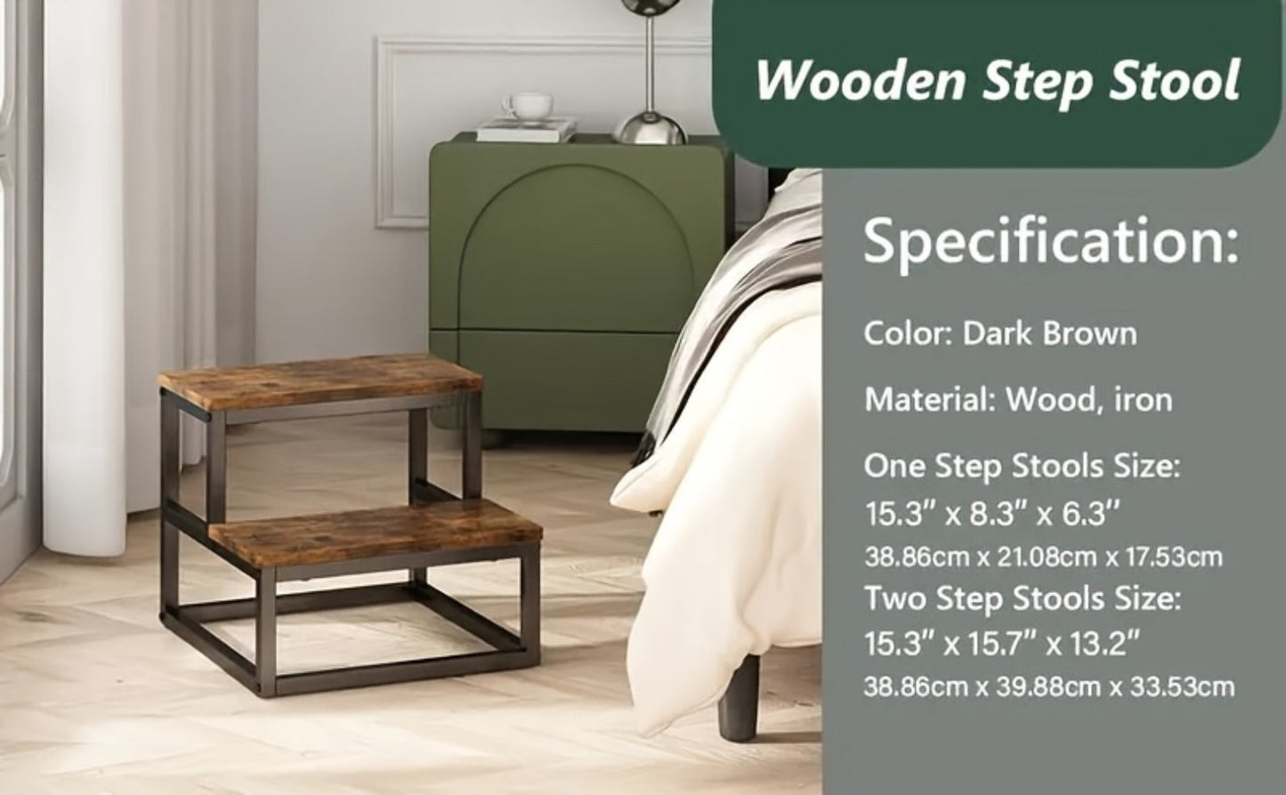 Fixed Two-Tier Metal Frame Step Stool, Approximately 15.7 x 15.7 x 13.2 Inches in Three Finishes