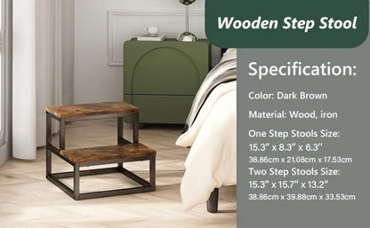 Fixed Two-Tier Metal Frame Step Stool, Approximately 15.7 x 15.7 x 13.2 Inches in Three Finishes