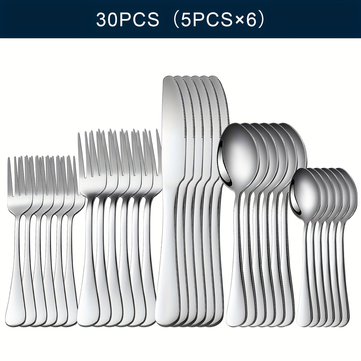 20-, 24-, 30- or 65-Piece Flatware Set in Silver or Black with Option-Specific Serving Utensils