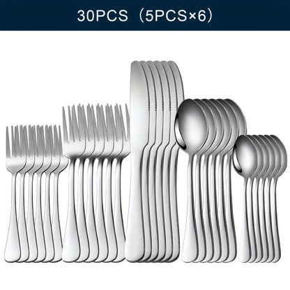 20-, 24-, 30- or 65-Piece Flatware Set in Silver or Black with Option-Specific Serving Utensils