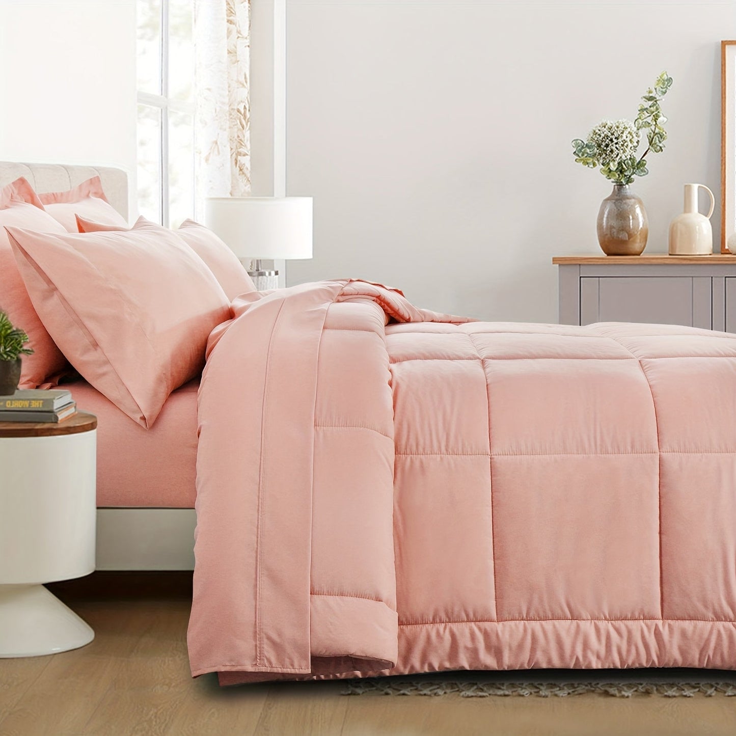 7 Piece Comforter Set Luxury Soft Fluffy Bedding All Season Bed in a Bag with Comforter Fitted Sheet Flat Sheet Pillowcases Hypoallergenic Breathable Easy Care Queen King Twin XL Full