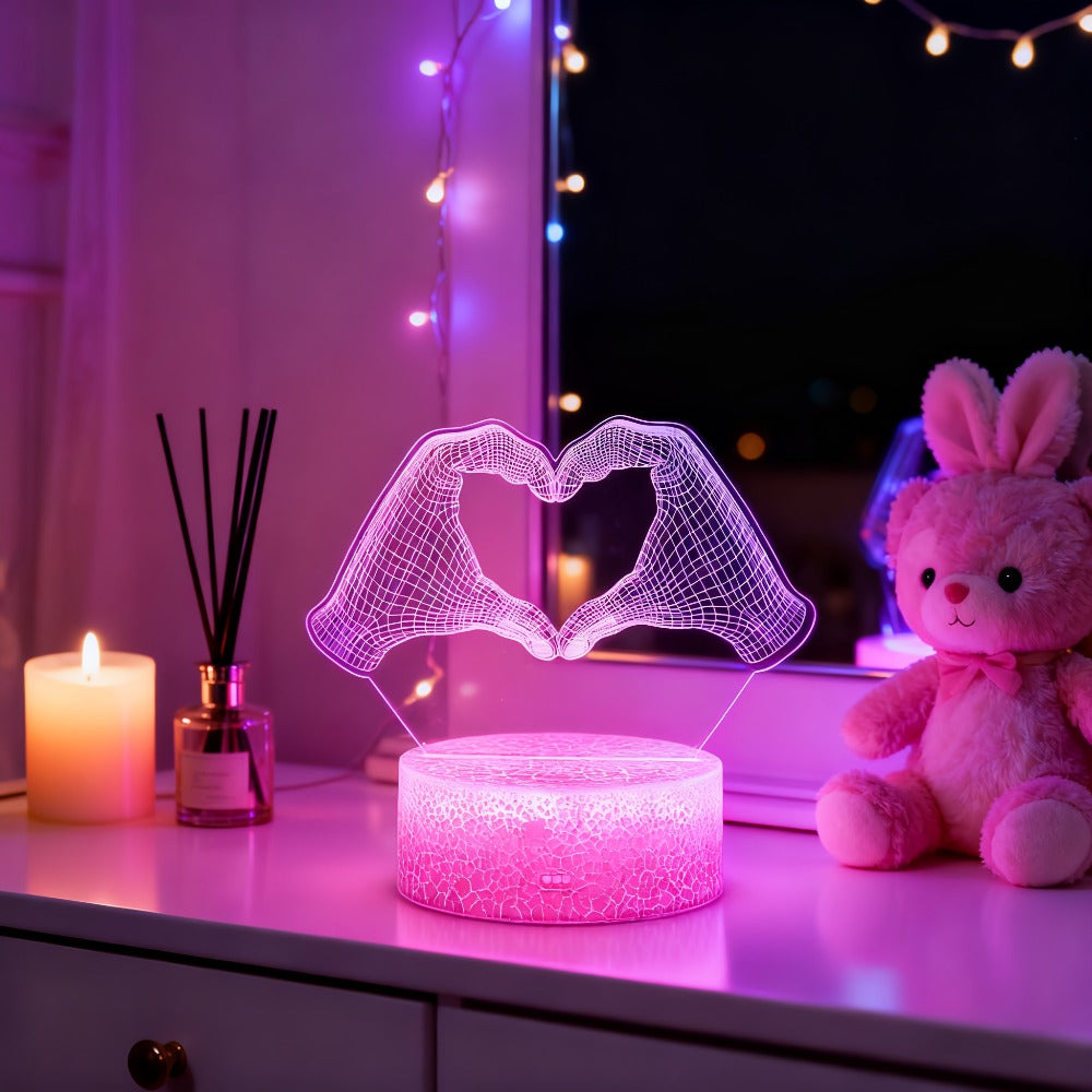 Heart Hands Acrylic LED Night Light with 16 Colors, Touch and Remote Controls and Three Base Styles
