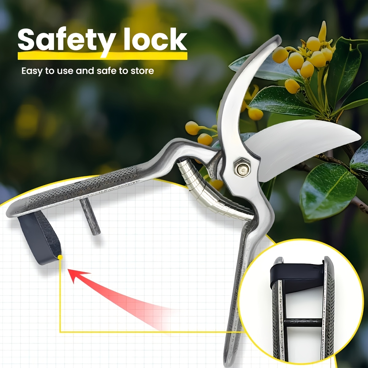 Pruning Shears High Carbon Steel Blades Ergonomic Non-Slip Handle Safety Lock Professional Garden Shears for Tree Trimming Flowers Shrubs Bonsai Yard Work