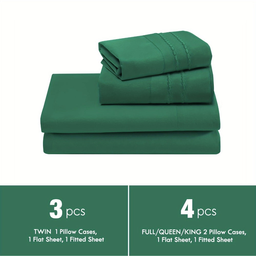 Fitted Sheet Set Deep Pocket | Soft Cooling Breathable Bedding 3-4pcs Fade-Resistant All-Season for Twin Full Queen King – Solid Color Bed Sheets for Dorm Guest Room Everyday Use