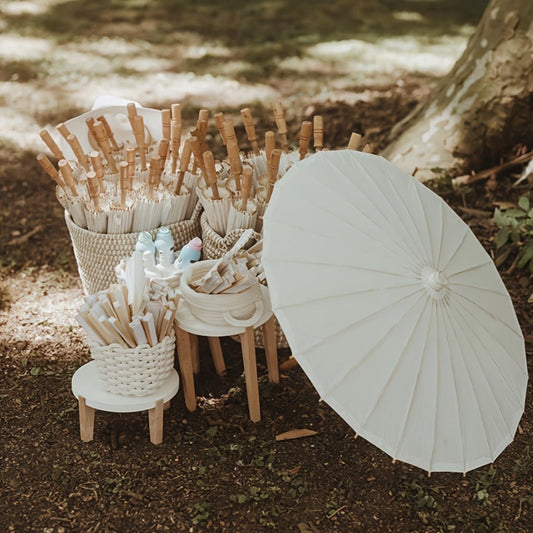 White Paper Parasol Umbrella 23" – Wedding, Party & Photography Photobooth Props (10 or 20 PCS)