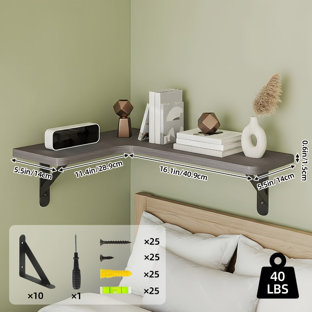 Corner Wall Shelf Set with L-Shaped Boards, Metal Brackets, Five- or Six-Piece Options and Seven Finishes
