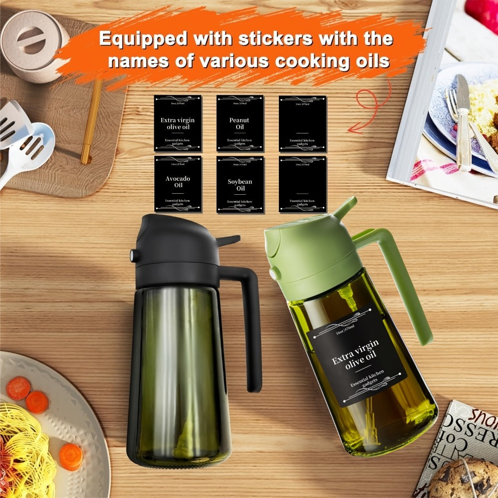 Two-Piece 16-Ounce Glass-Style Oil Dispenser and Sprayer Set in Three Color Configurations
