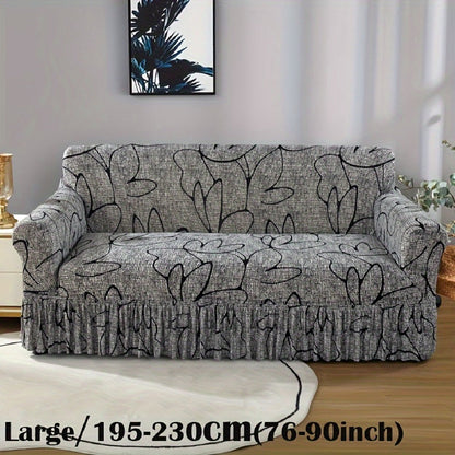 Sofa Cover Gray Printed Skirt Slipcover with Elastic Stretch Fit for 1, 2, 3 or 4-Seater Sofas