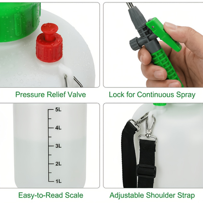 5-Liter Manual Pressure Garden Sprayer with Shoulder Strap, Pump Handle and Adjustable Mist-to-Stream Nozzle