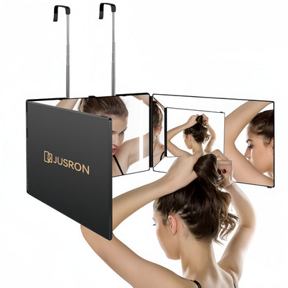 Three-Way Hair Cutting Mirror with Folding Panels, Adjustable Door Hooks and LED, Non-LED or Two-Pack Options