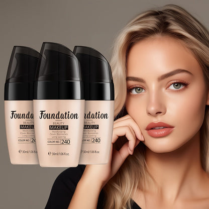 Full Coverage Liquid Foundation Set 3 & 5pcs 30ml — Moisturizing Waterproof Long-Wearing Foundation, Flawless Finish for All Skin Types, Shades: Soft Ivory, Natural & Tan