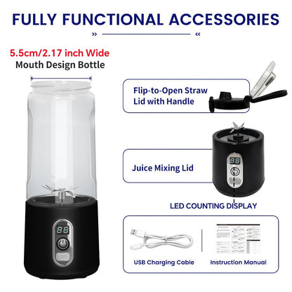 Portable Blender with Clear Cylindrical Cup, Digital Timer Display, Flip-Up Handle and Three Color Options