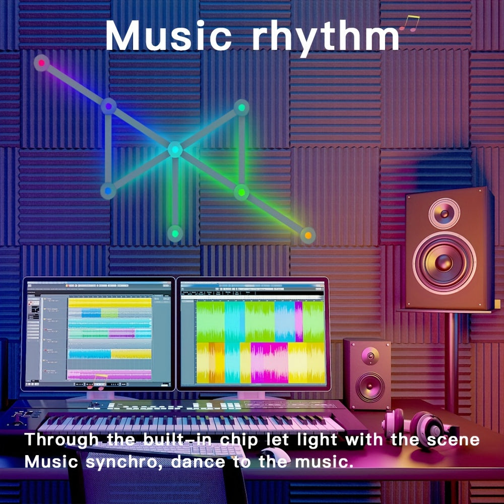 Modular LED Atmosphere Light 9pcs Starry Sky RGB – Freely Splicing, Music Sync, App & Voice Control | Gaming Room, Esports, Bedroom & Streaming Wall Decor Ambient Light
