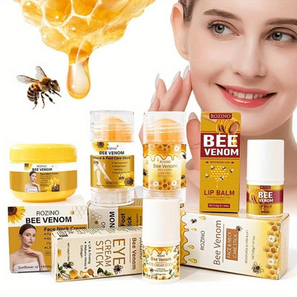 Skincare Set with ROZINO Label, 5 Bee Venom and Vitamin C Items for Lip Face Neck Hand and Foot Care