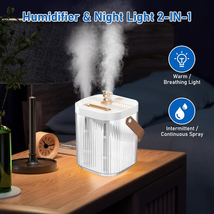 Cool Mist Humidifier for Bedroom & Large Room – 2L Top-Fill, 40-Hour Runtime, 26dB Ultra-Quiet, Auto Shut-Off, Easy to Clean, Whole House Humidifier for Plants, Baby Room & Home, White & Green