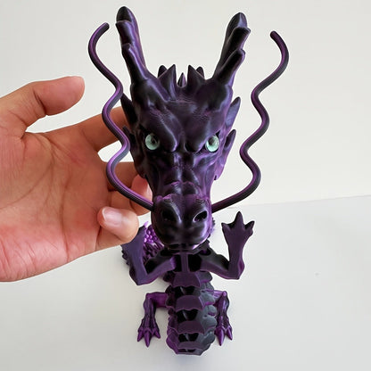 Articulated Dragon Figurine in Black and Red or Black and Purple with Three Exact Head Styles