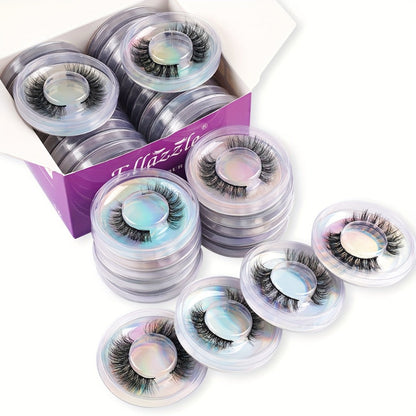 Faux-Mink False Eyelashes Multipack with 20 Pairs in Three Mixed-Style Round Storage Case Options