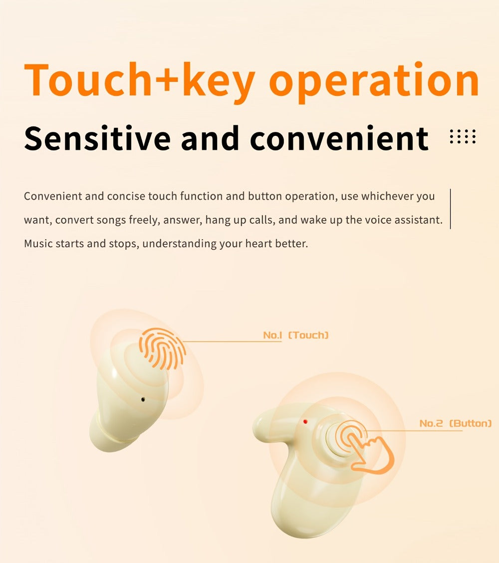 Invisible Sleep Wireless Earbuds 2 Pairs, Mini In-Ear Earphones HiFi Sound Noise Reduction Bass Touch Control Digital Display Long Battery Type-C, for Office Leisure Sport Sleep Men Women