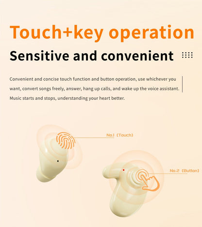 Invisible Sleep Wireless Earbuds 2 Pairs, Mini In-Ear Earphones HiFi Sound Noise Reduction Bass Touch Control Digital Display Long Battery Type-C, for Office Leisure Sport Sleep Men Women