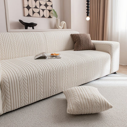 Sofa Cover Elastic Velvet Leaf Jacquard Full-Cover Slipcover with Pillowcase for 1 to 4-Seater Sofas