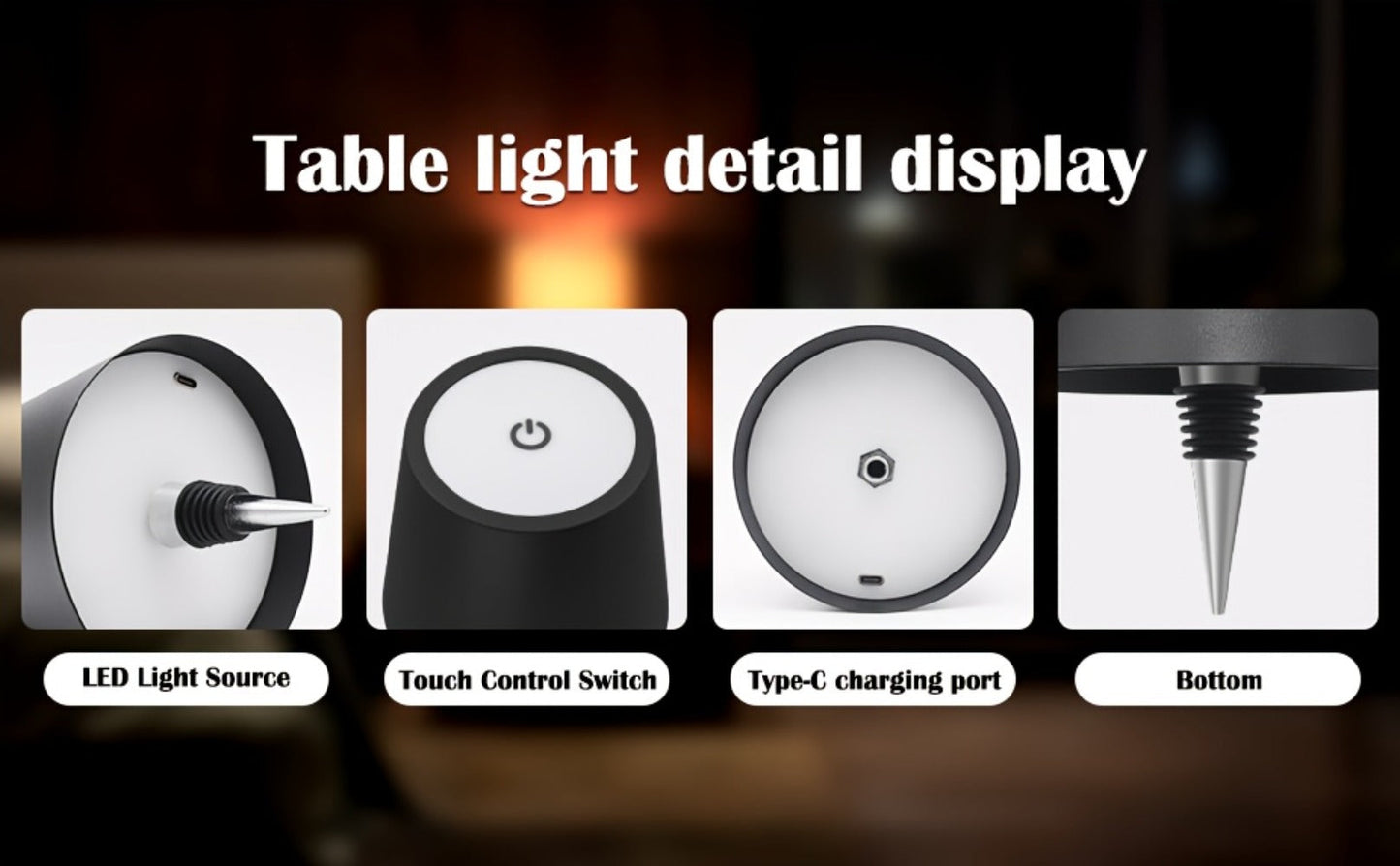 Rechargeable LED Bottle Lamp Table Lamp, 3 Color Temperatures, Touch Control Dimmable Bedside Light for Bedroom Dining Room Bar Desk – Modern Minimalist Design
