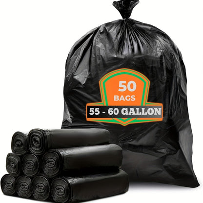 65 Gallon Heavy Duty Trash Bags, Extra Large Black Garbage Bags Tear-Resistant Thickened, 25 & 50 Count for Yard Waste, Outdoor Cleanup, Camping, Lawn & Leaf Bags – Supports Up to 8kg