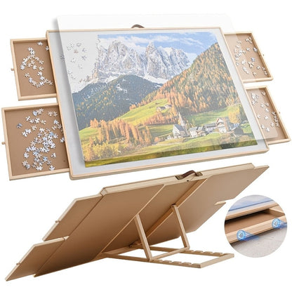 Puzzle Board Table 2000 Pieces Tilting Surface 41.5"x29.6" – Large Wooden Jigsaw Puzzle Plateau with 4 Magnetic Drawers & Cover, Ergonomic Puzzle Organizer for Adults Seniors, Birthday Christmas Gift