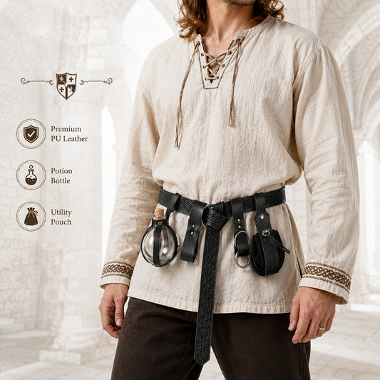 Costume Accessories 5-Piece Medieval Belt Set with Harness, Pouch, Bottle Holder and Two Color Options