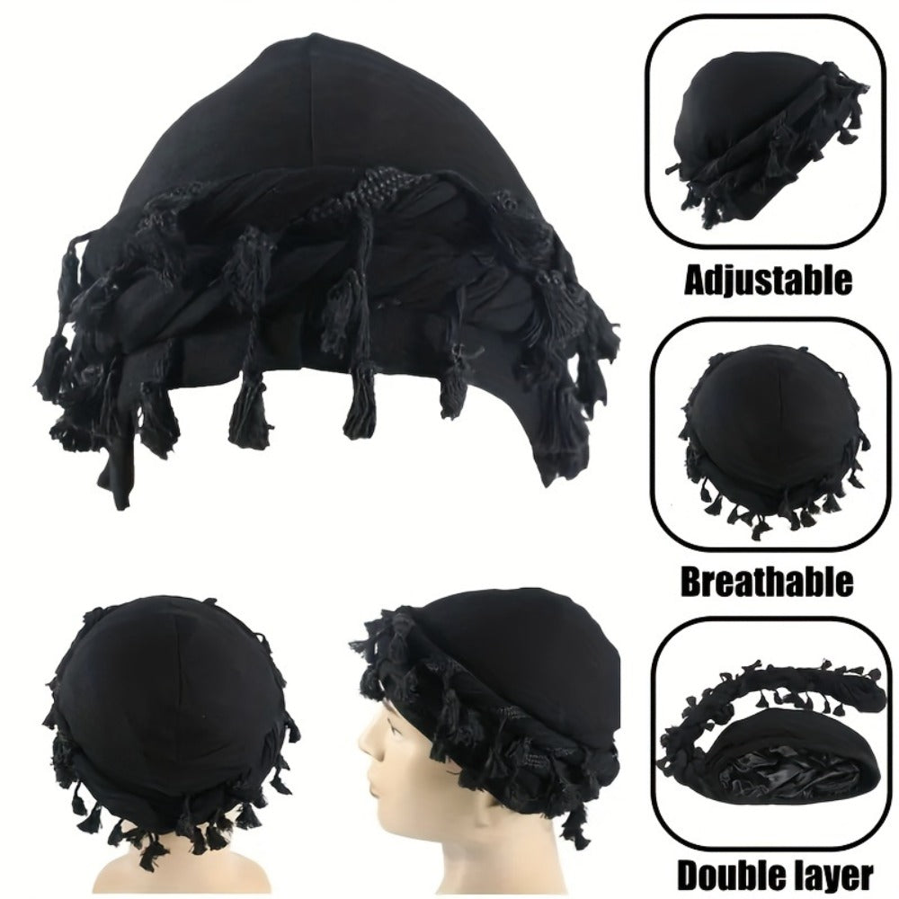 5pcs Vintage Ethnic Turban for Men with Tassel – Soft Elastic Durag Head Wraps for Outdoor, Festival, Cosplay & Daily Wear, 4 Colors Green Yellow Red Blue, Unisex Gift Set