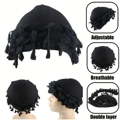 5pcs Vintage Ethnic Turban for Men with Tassel – Soft Elastic Durag Head Wraps for Outdoor, Festival, Cosplay & Daily Wear, 4 Colors Green Yellow Red Blue, Unisex Gift Set