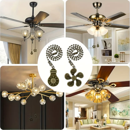Eight-Piece Ceiling Fan Pull Chain Extension Set with Leaf and Bulb Pendants in Five Finish Options